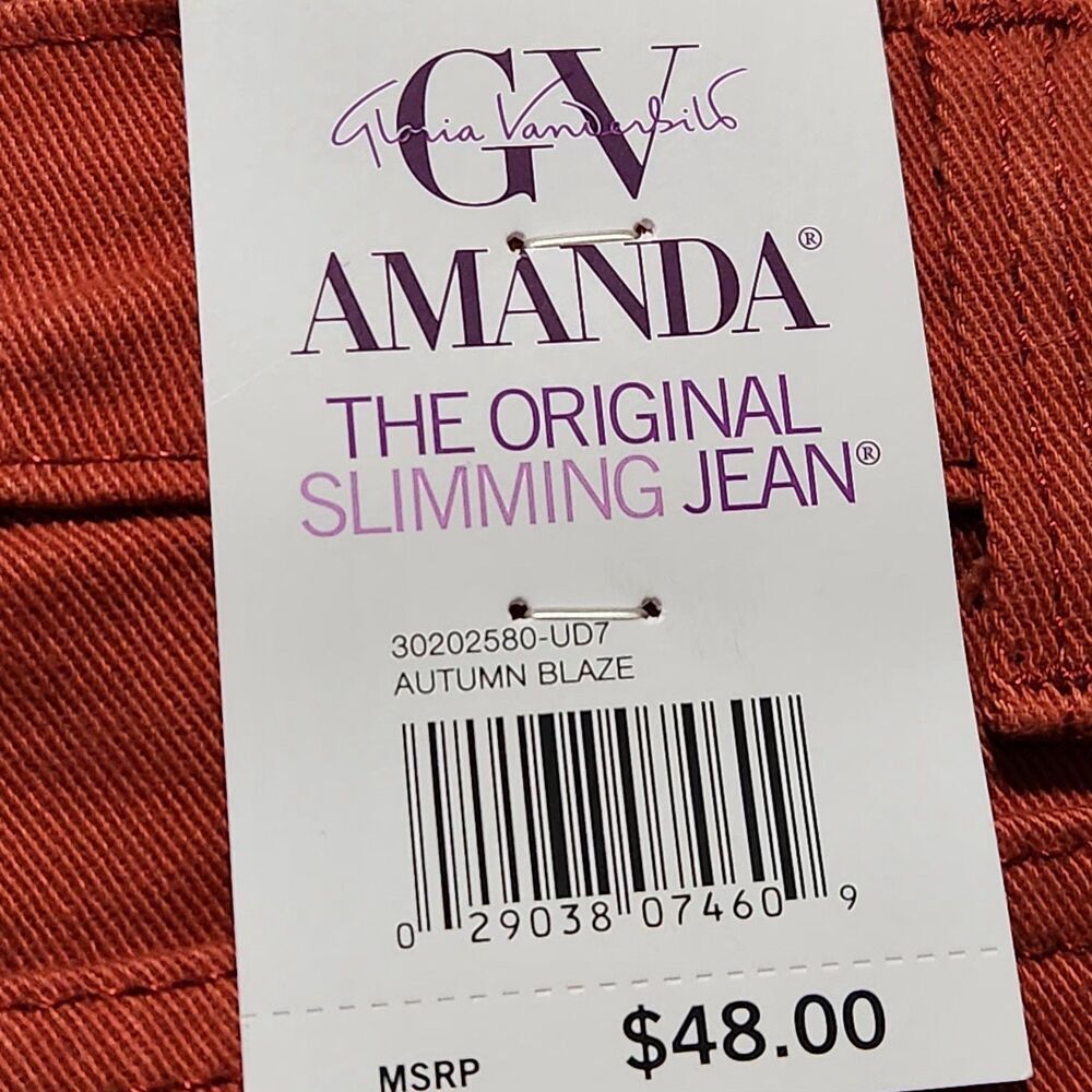 Gloria Vanderbilt Jeans Size 8 Petite Autumn Blaze Color Tapered Leg - Picture 10 of 15